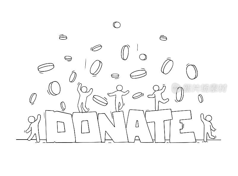 Sketch little people with big word Donate